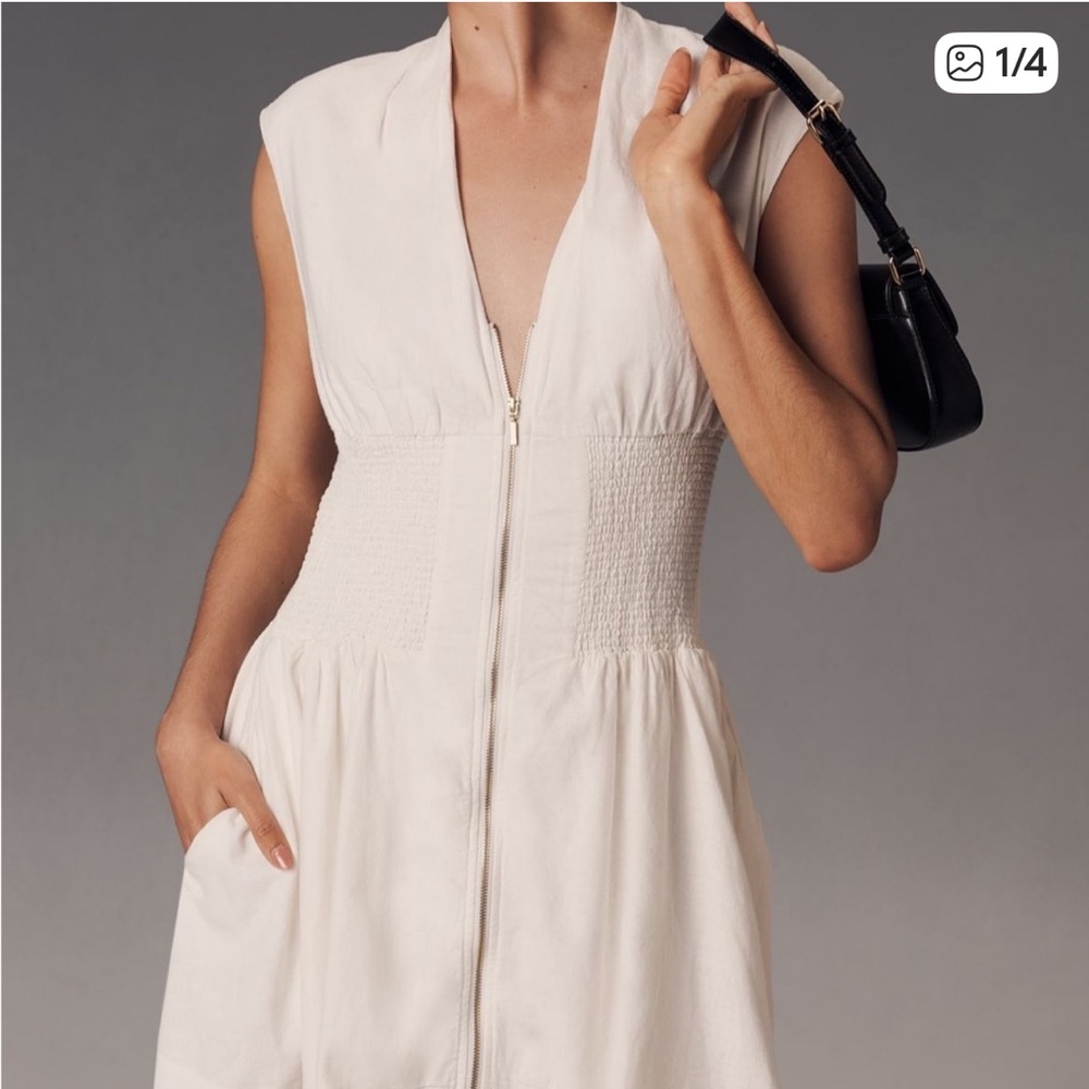 Anthropologie Tommie Cap sleeve linen mini dress Front-Zip Xlg